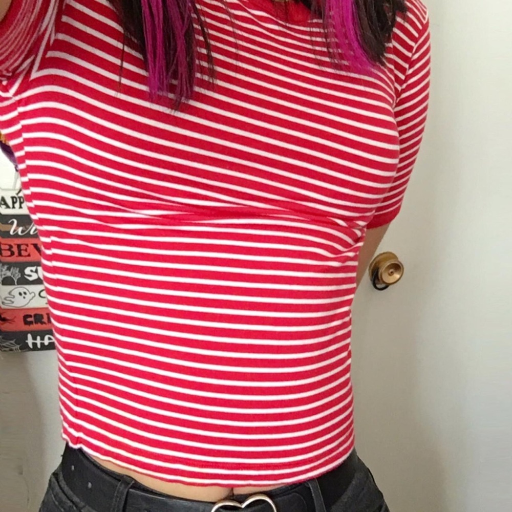 Red And White Striped Ringer Tee - Picture 2 of 4